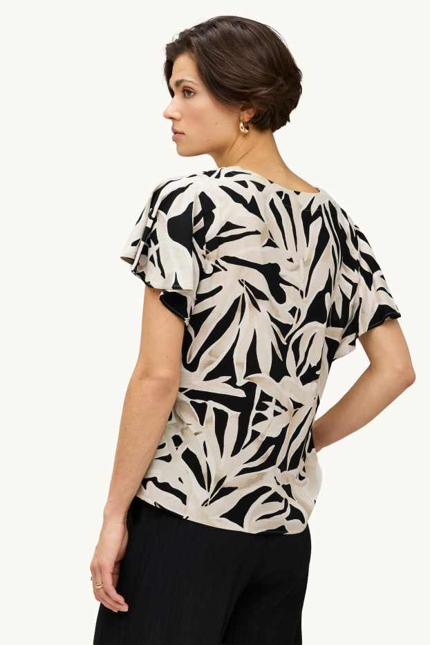 Femmes - Chemisier avec encolure en V - à motif - noir / beige