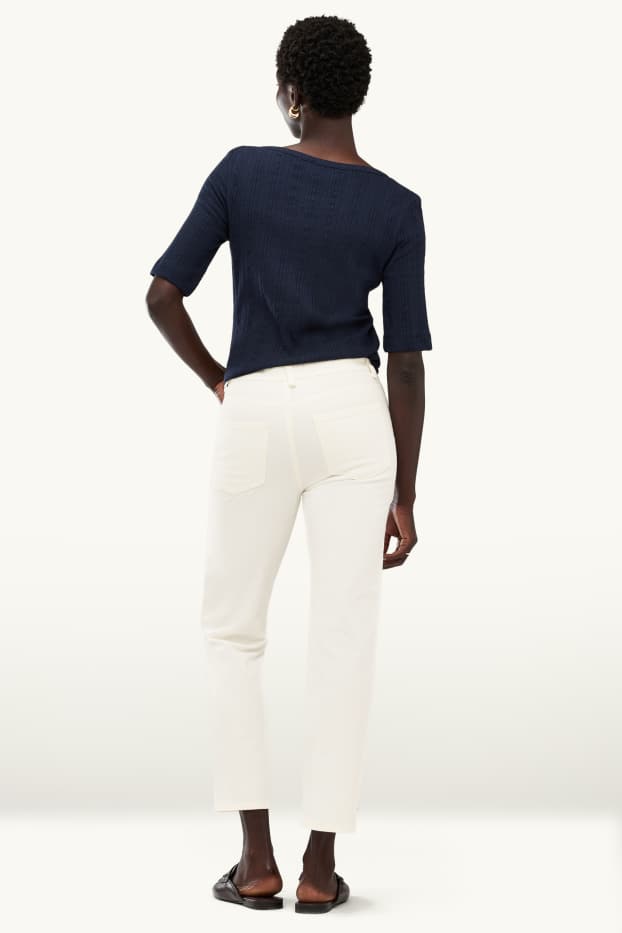Dames - Pantalon - mid waist - straight leg - wit