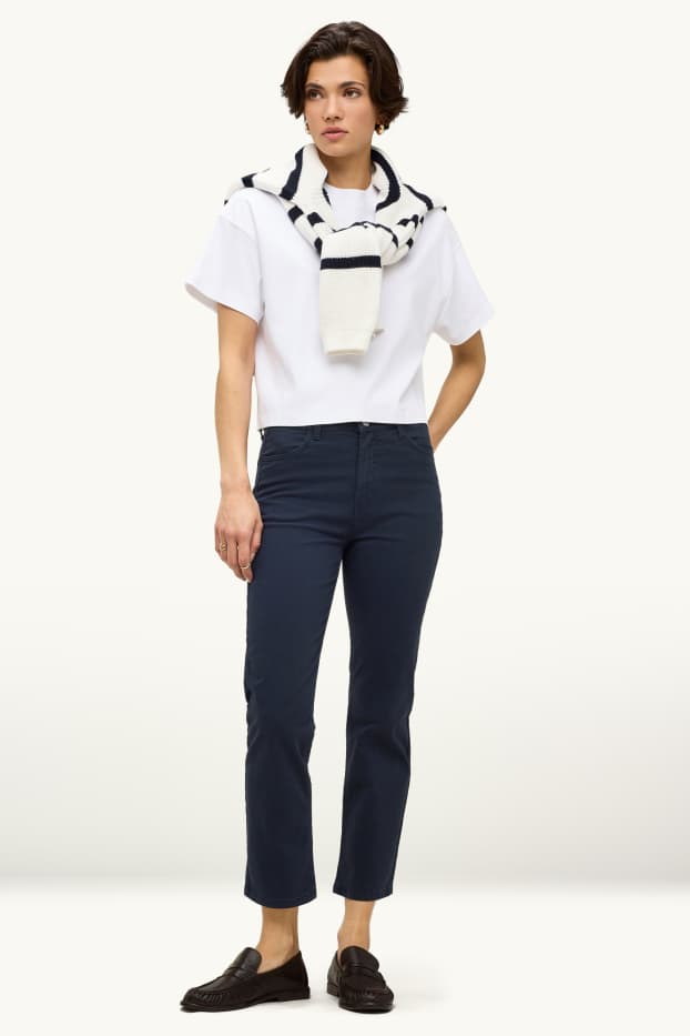 Dames - Pantalon - mid waist - straight leg - donkerblauw