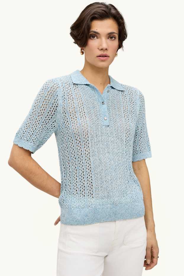Femmes - Pull en crochet - bleu clair