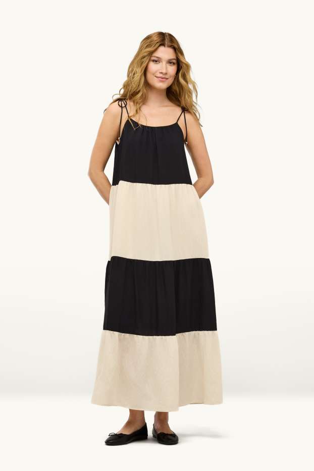 Women - A-line dress - striped - black / white