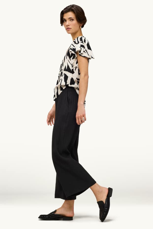 Dames - Pantalon - high waist - palazzo - zwart