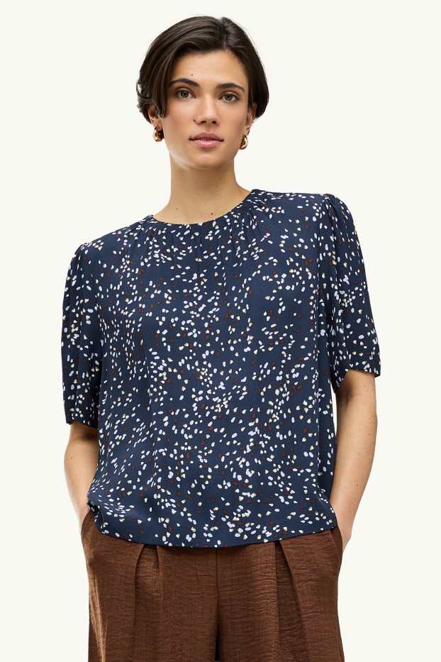 Dames - Blouse - met stippen - blauw