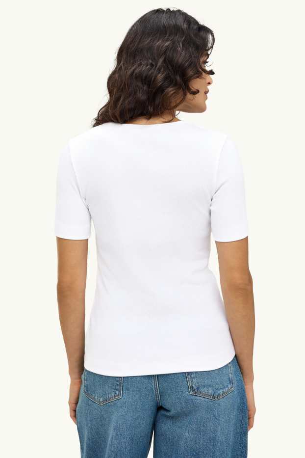 Donna - T-shirt - slim fit - a coste - bianco