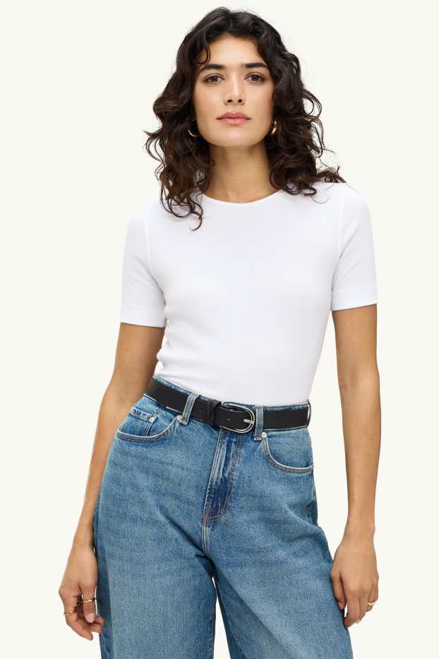 Donna - T-shirt - slim fit - a coste - bianco