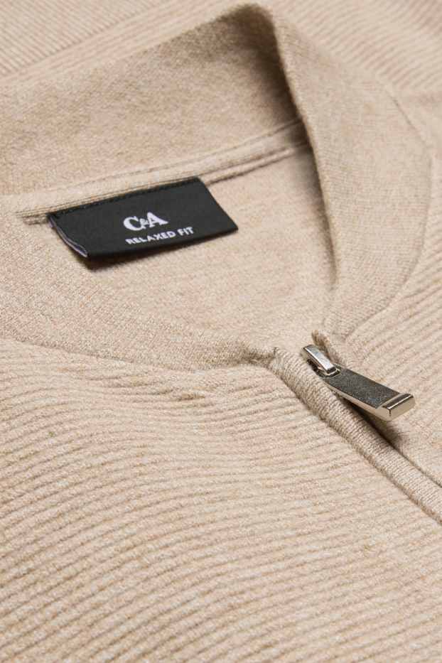 Hommes - Gilet en maille - finition côtelée - couleur sable