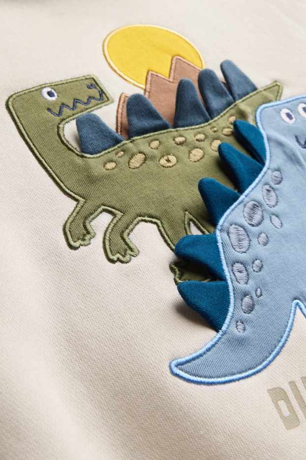 Děti - chlapci - Dinosauři - mikina s kapucí - béžová