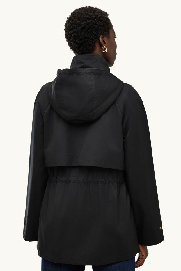 Dames - Jas met capuchon - waterafstotend - zwart