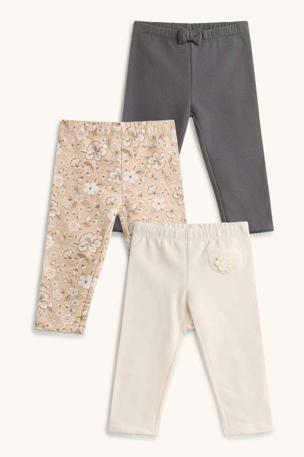 Nadó nena - Paquet de 3 - floretes - leggings per a nadó - gris/beix