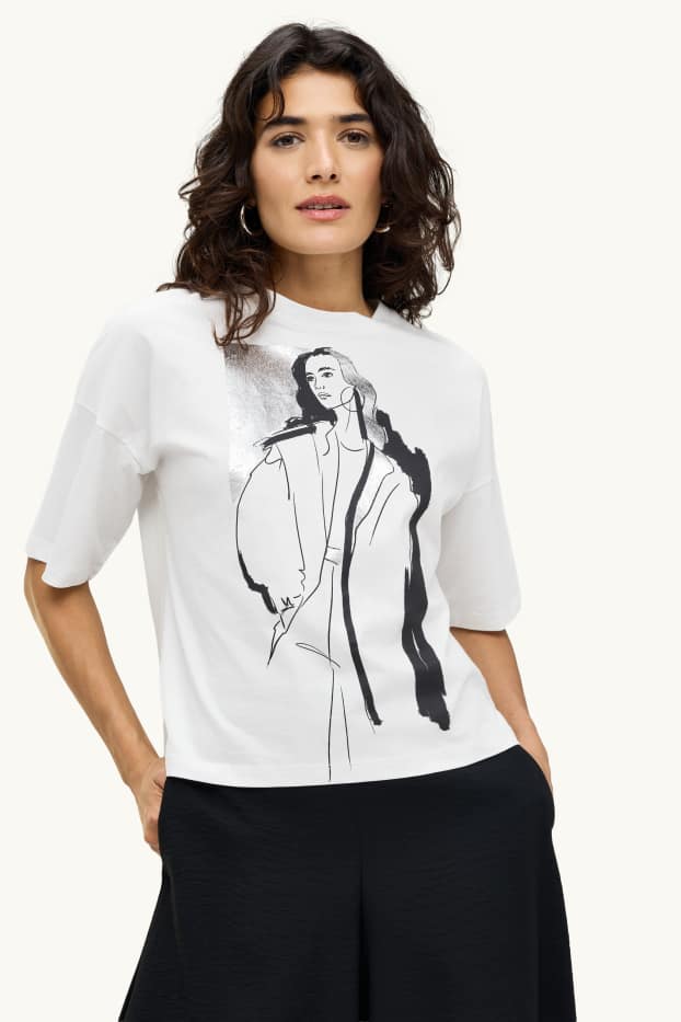 Damen - T-Shirt - Relaxed Fit - Glanz-Effekt - weiß