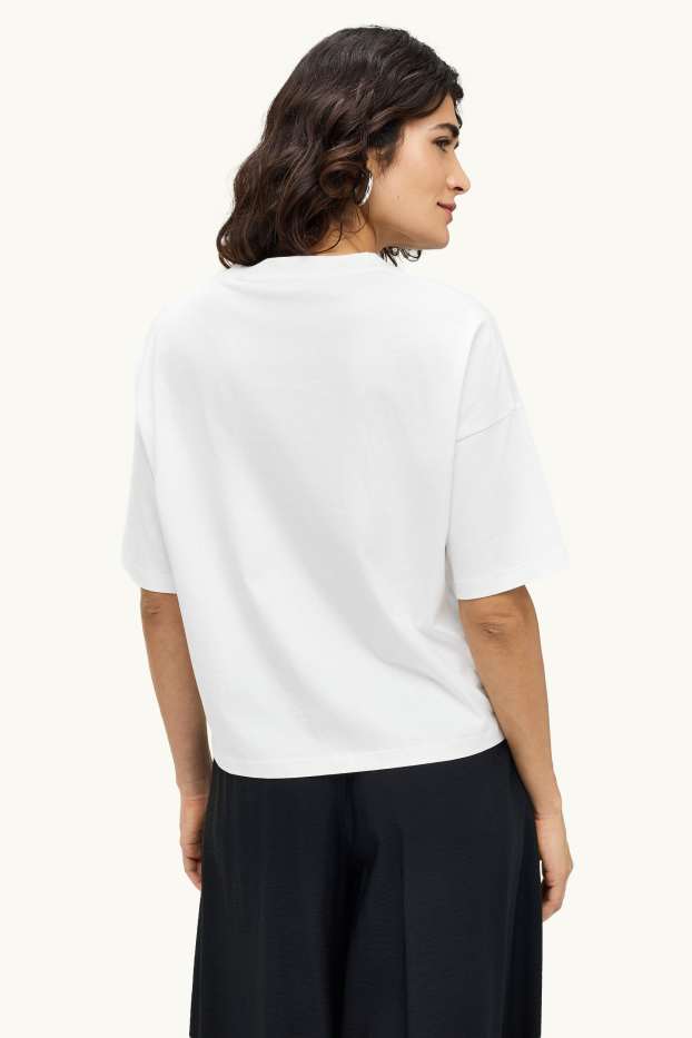 Damen - T-Shirt - Relaxed Fit - Glanz-Effekt - weiß