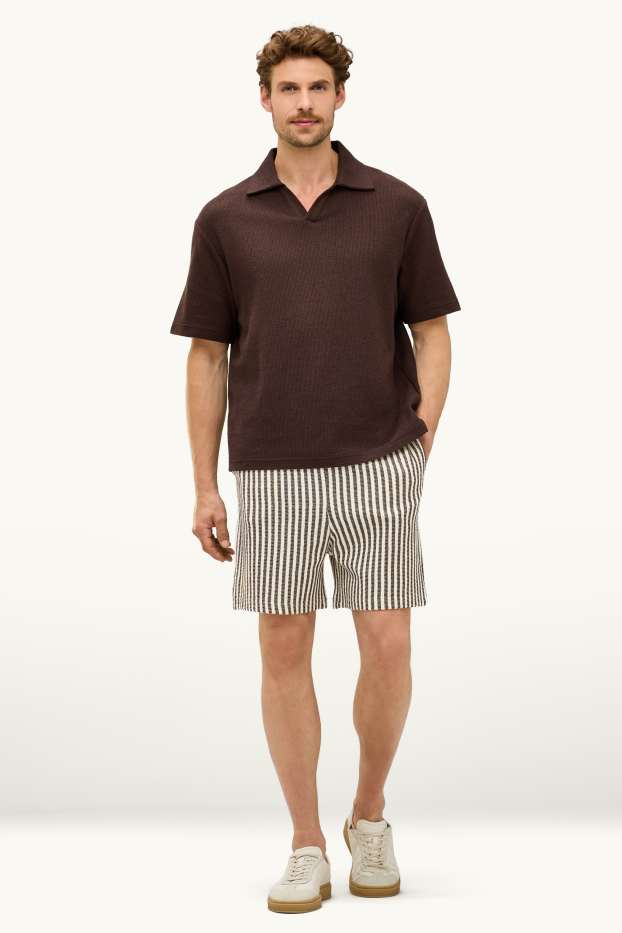 Herren - Strick-Shorts - gestreift - braun
