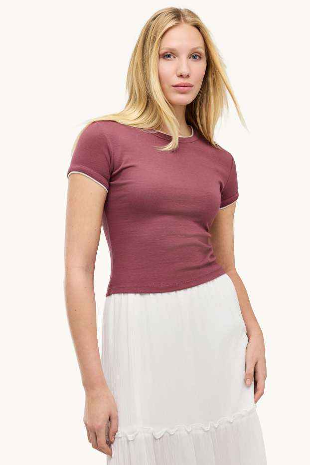 Mujer - Camiseta - slim fit - look 2 en 1 - rojo