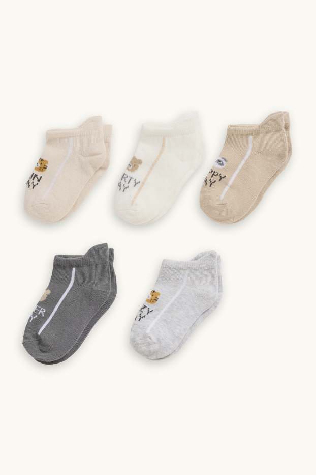 Baby: jongens - Set van 5 - wilde dieren - babysokken - grijs / beige