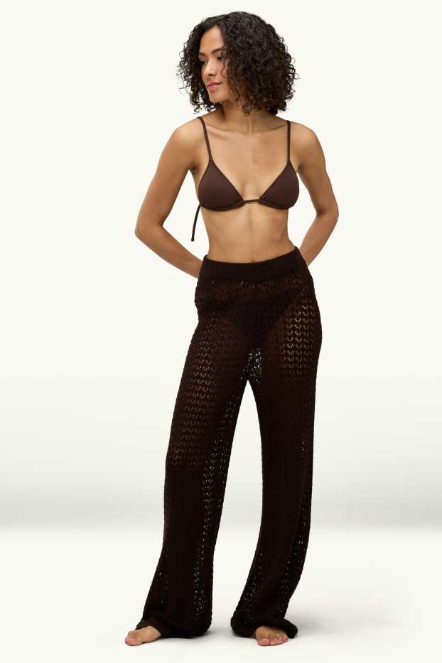 Damen - Strandhose - Mid Waist - Palazzo - braun
