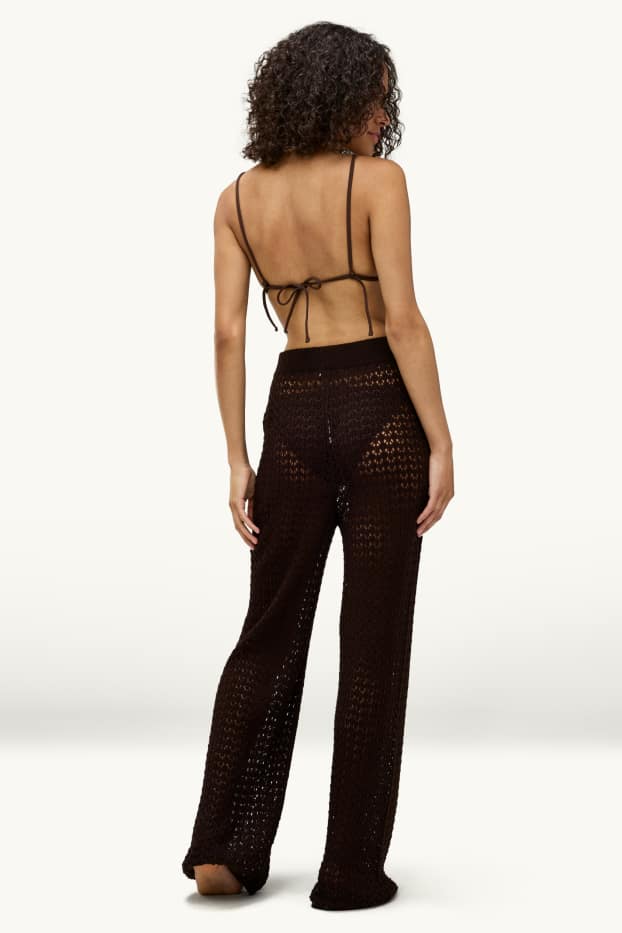 Damen - Strandhose - Mid Waist - Palazzo - braun