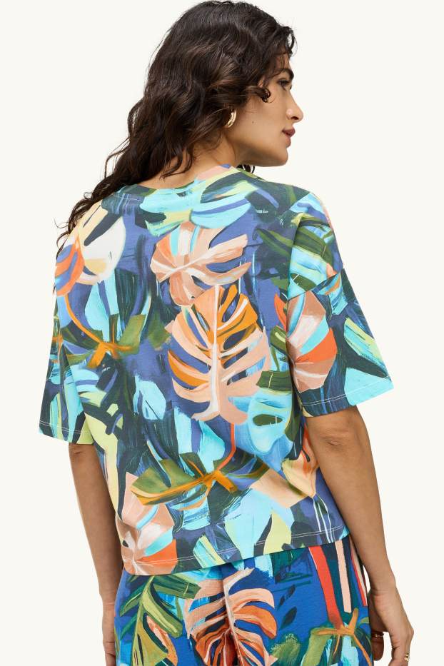 Femmes - T-shirt - relaxed fit - à motif - orange / bleu