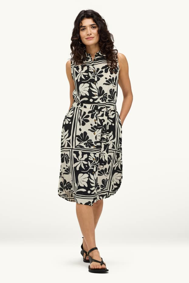 Dames - Blousejurk - gebloemd - zwart / wit