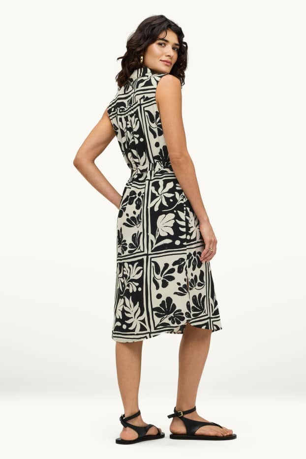 Dames - Blousejurk - gebloemd - zwart / wit