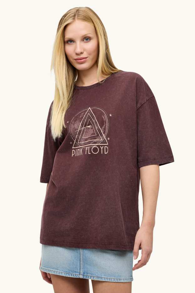 Damen - T-Shirt - Oversized - gemustert - Pink Floyd - braun