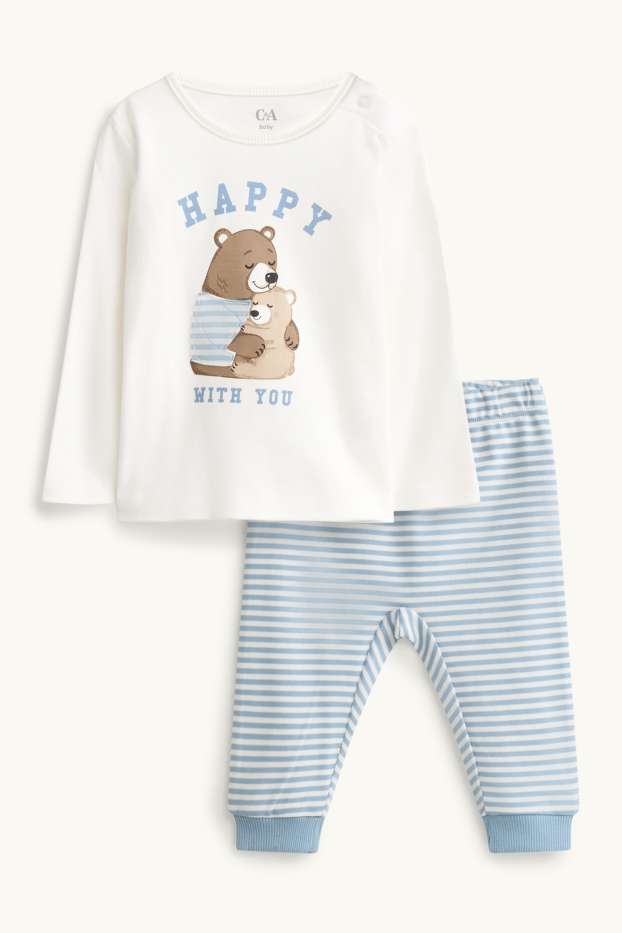 Baby Jungen - Bärchen - Baby-Pyjama - 2 teilig - weiss / hellblau