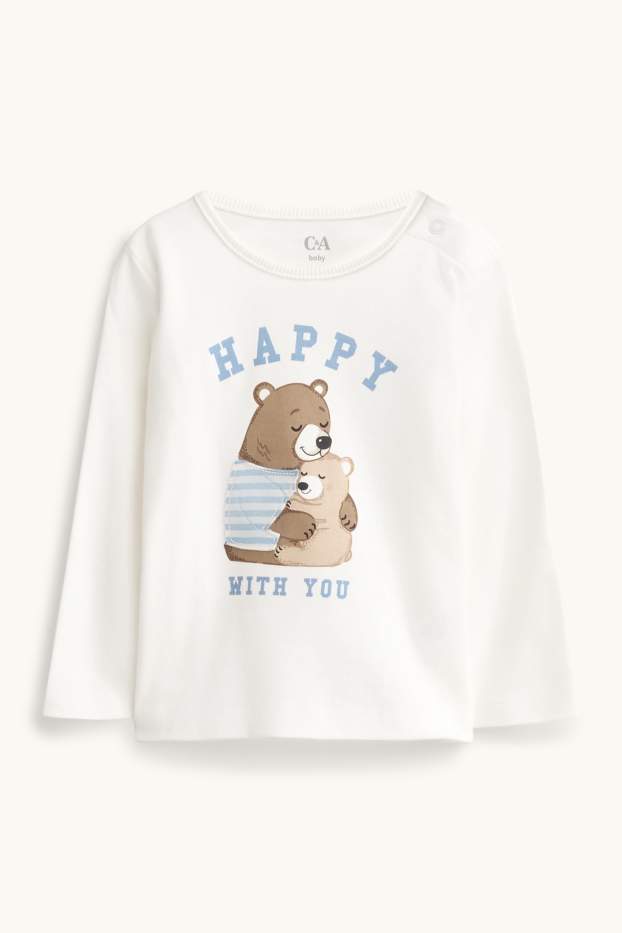 Baby Jungen - Bärchen - Baby-Pyjama - 2 teilig - weiss / hellblau