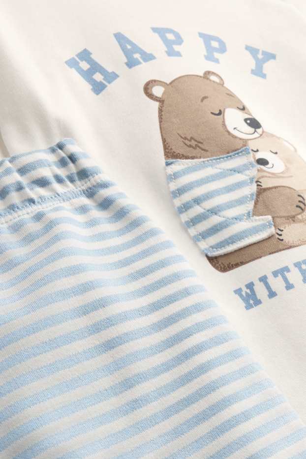 Baby Jungen - Bärchen - Baby-Pyjama - 2 teilig - weiss / hellblau
