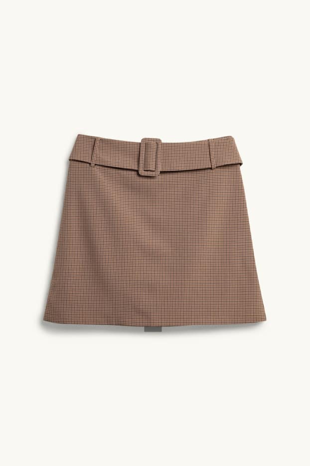 Damen - Rock mit Gürtel - kariert - beige / braun