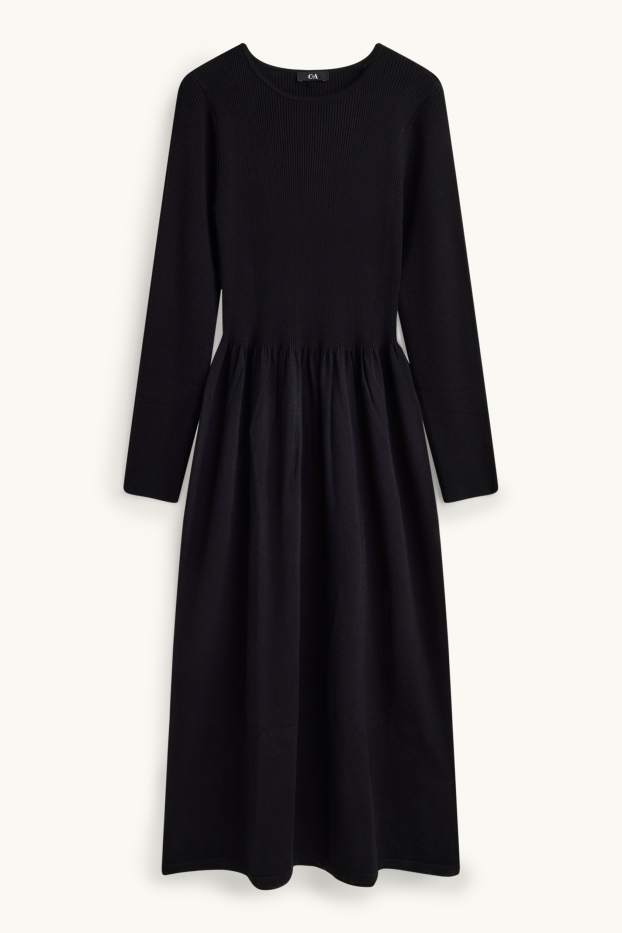 Femmes - Robe en maille - finition côtelée - noir