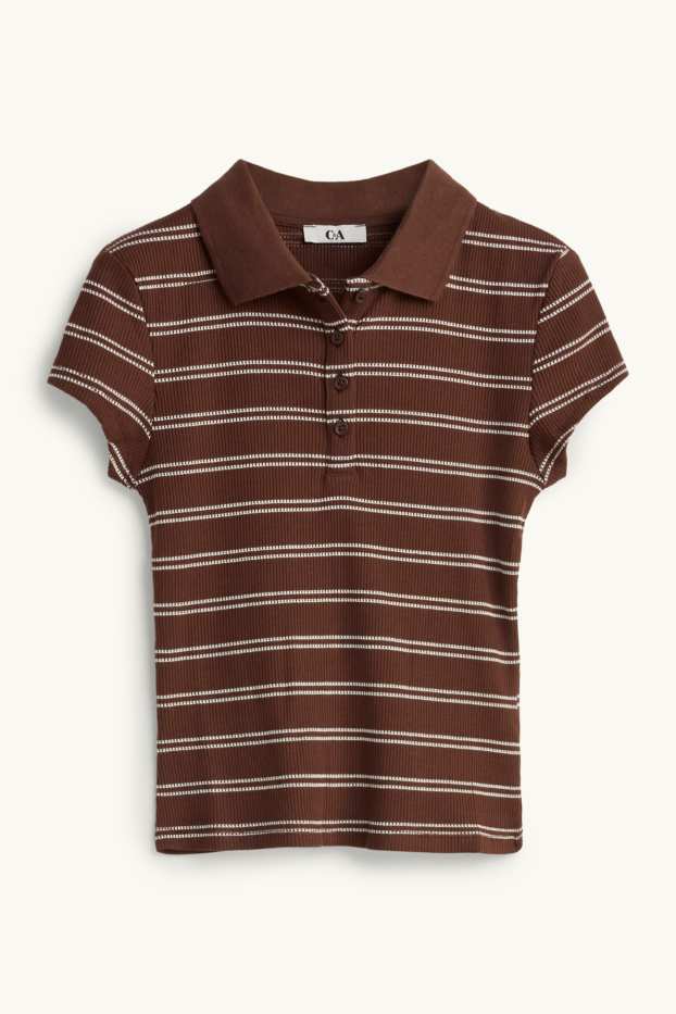 Damen - Strick-Poloshirt - Slim Fit - gerippt - gestreift - braun