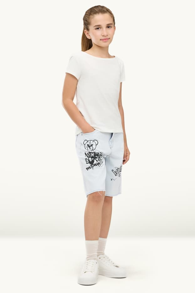 Kinder Mädchen - Graffiti - Jeans-Shorts - hellblau
