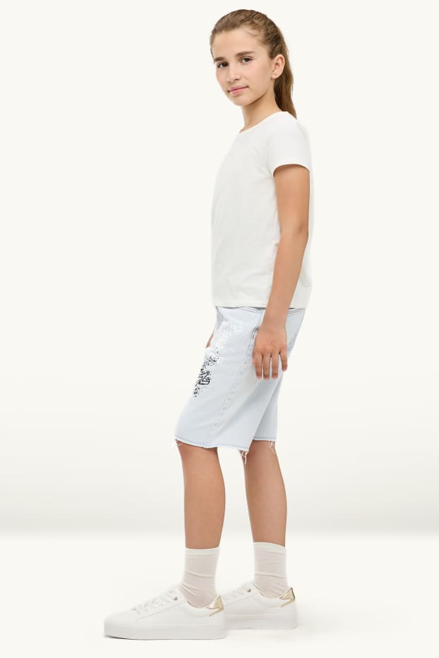 Kinder Mädchen - Graffiti - Jeans-Shorts - hellblau