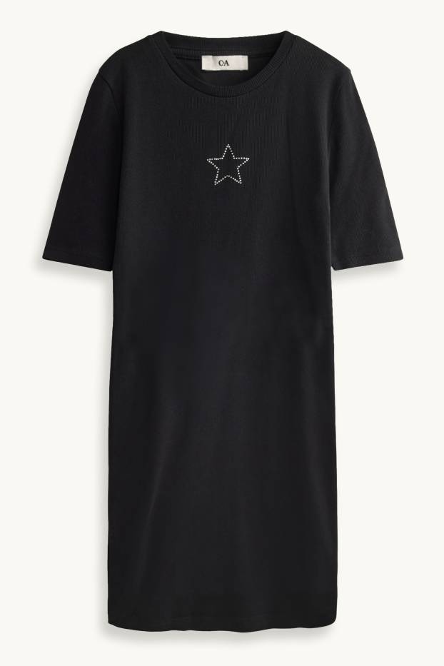 Kinder Mädchen - Stern - Kleid mit Strasssteinen - gerippt - schwarz