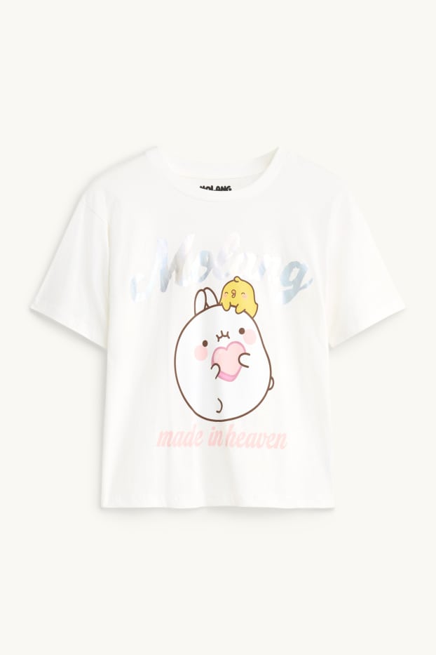 Kinderen: meisjes - Molang - T-shirt - glanseffect - wit