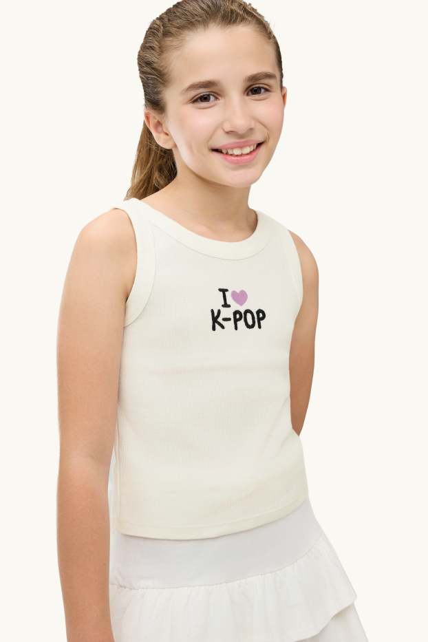 Kinder Mädchen - K-Pop - Top - gerippt - weiß