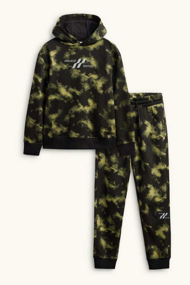 Enfants garçons - Ensemble - sweat à capuche et pantalon de jogging - 2 pièces - à motif - noir