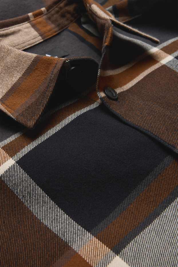 Hommes - Chemise - relaxed fit - col kent - à carreaux - marron / beige