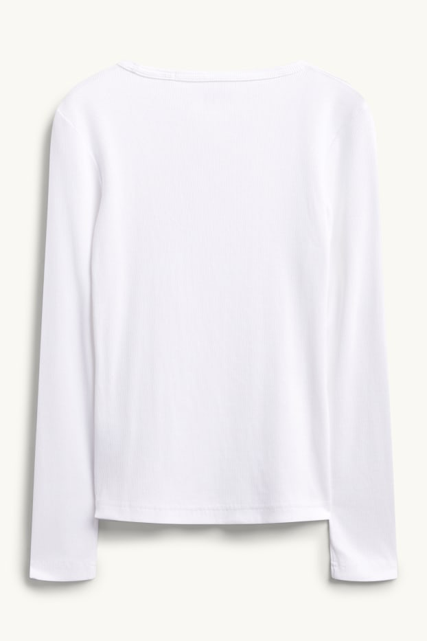 Femmes - Haut à manches longues - slim fit - finition côtelée - blanc
