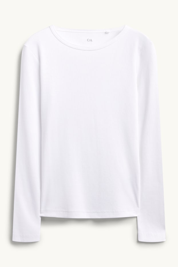 Femmes - Haut à manches longues - slim fit - finition côtelée - blanc