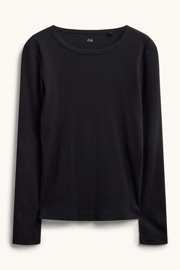 Femei - Tricou cu mânecă lungă - slim fit - reiat - negru