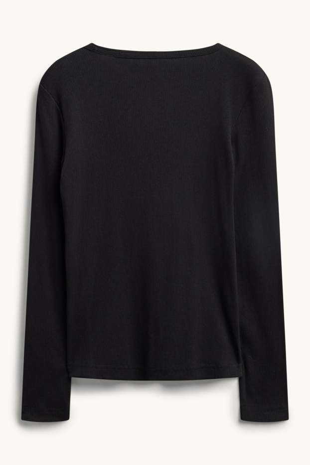 Femei - Tricou cu mânecă lungă - slim fit - reiat - negru
