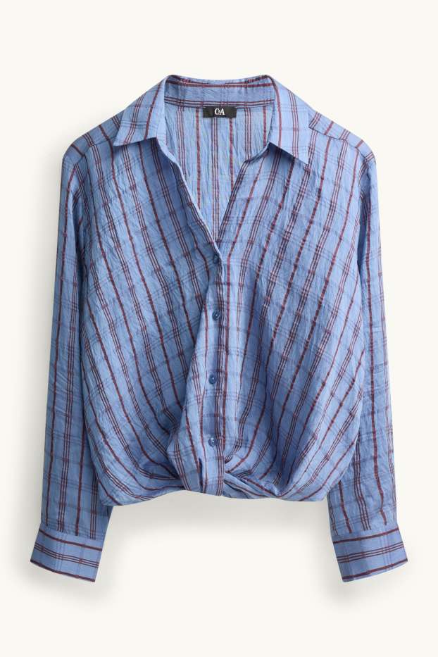 Donna - Blusa con nodo - fantasia - blu