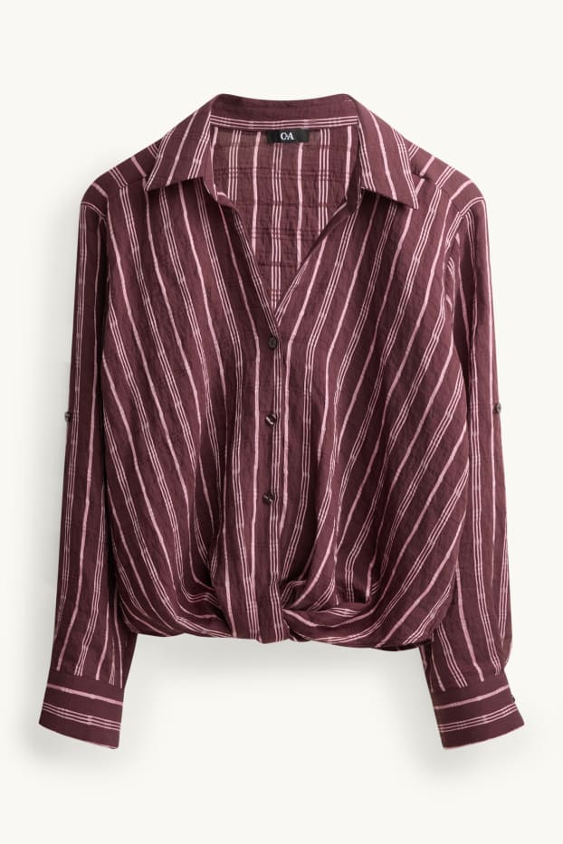 Donna - Blusa con nodo - fantasia - marrone