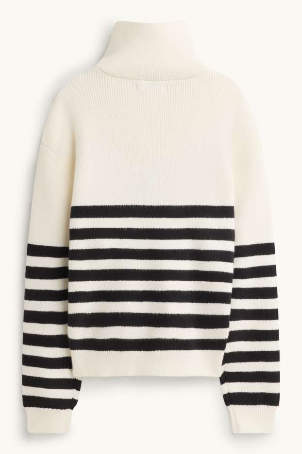 Kinder Mädchen - Pullover - gerippt - gestreift - weiß / schwarz