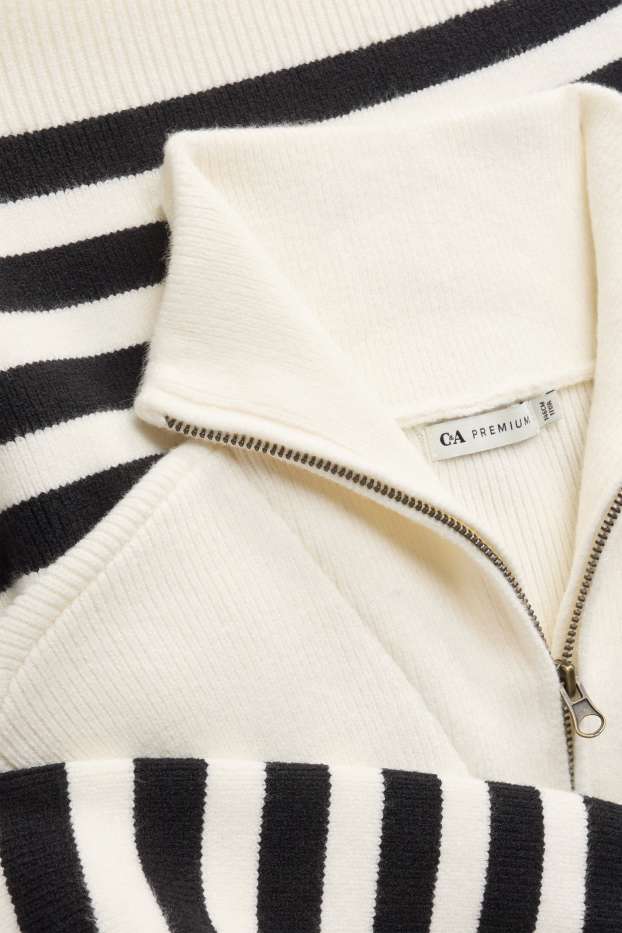 Kinder Mädchen - Pullover - gerippt - gestreift - weiß / schwarz