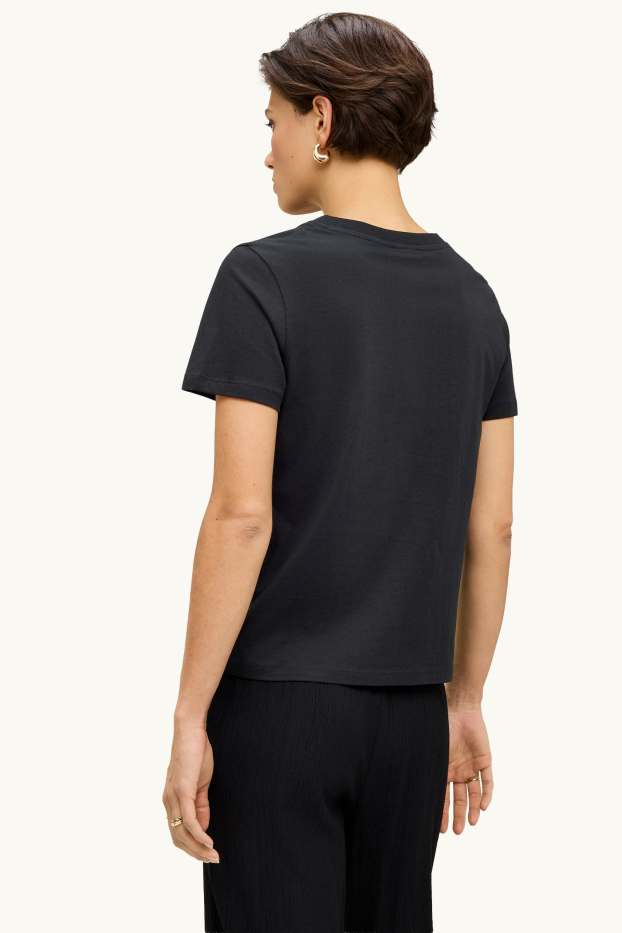 Femmes - T-shirt - regular fit - effet brillant - noir