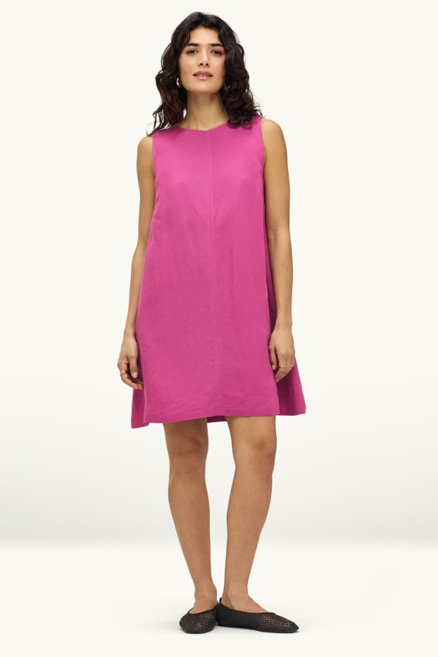 Damen - A-Linien Kleid - Leinen-Mix - pink