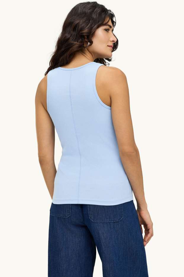 Donna - Top - a coste - azzurro
