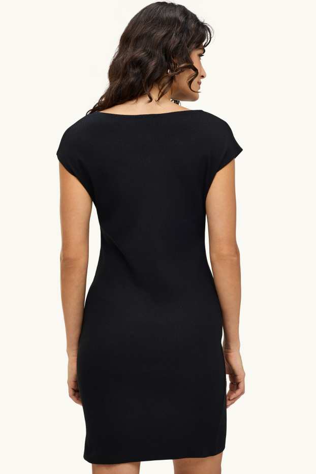 Damen - Bodycon Keid - Feinripp - schwarz