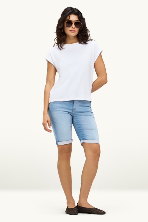 Dona - Bermudes texanes - mid waist - jog denim - blau clar